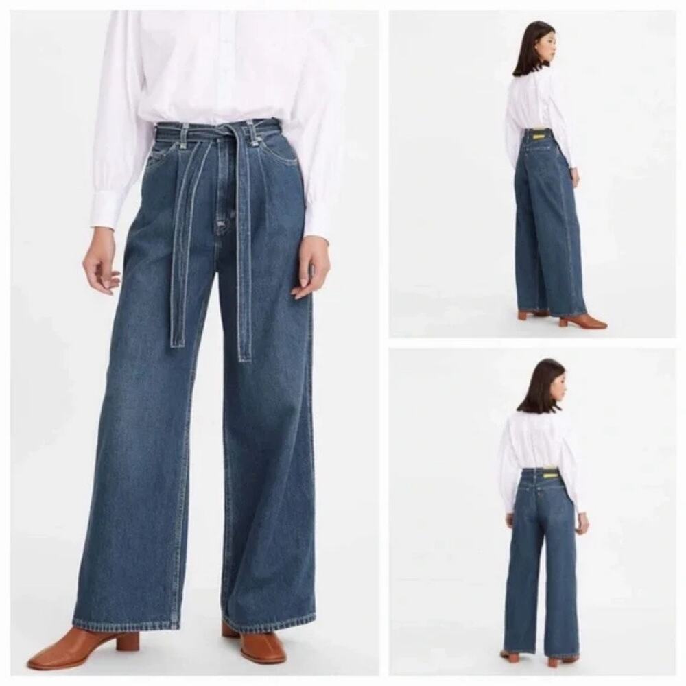 Levi's Red Positively Superior Wide Leg Loose Dark Wash Belted Jeans (Sz 28) - Picture 8 of 16